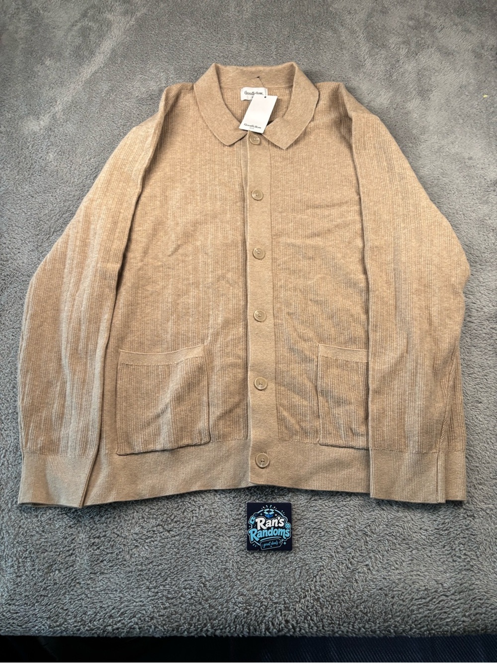 New L Goodfellow & Co Men’s Textured Knit Cardigan Sweater Beige Button Front NW